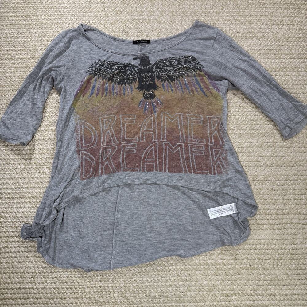The Classic Gray Eagle Print Graphic Rhinestone Accents Womens Size Small